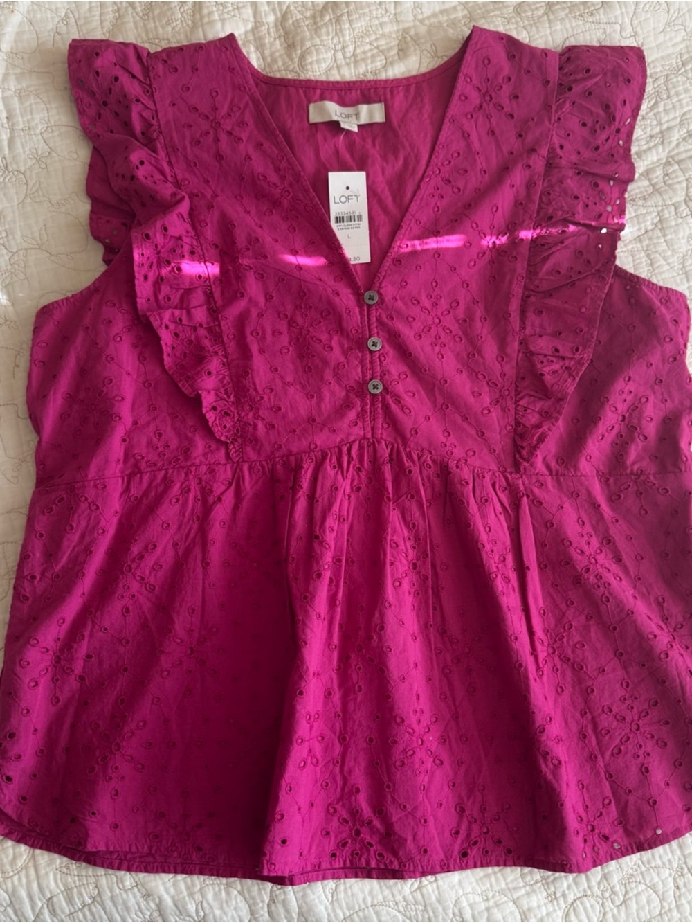 LOFT BNWT Eyelet Ruffle Peplum Top - Fuchsia